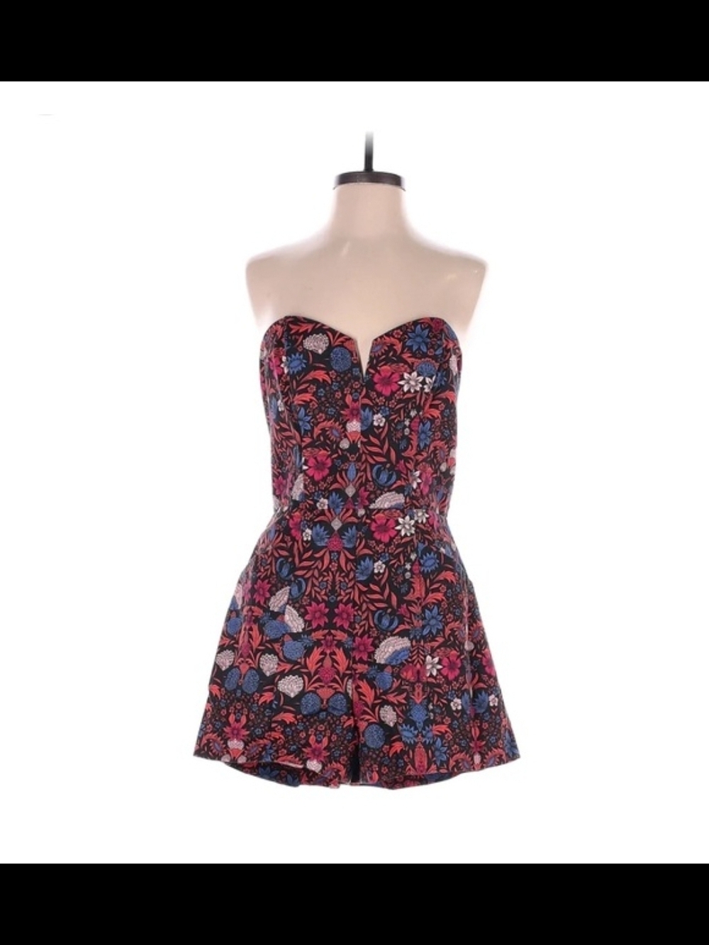 H&M Strapless Floral Sweetheart Romper - Pink & Blue Size 12